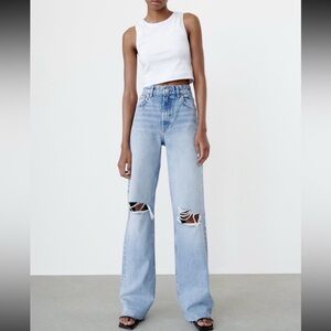 ZARA RIPPED WIDE LEG JEANS
